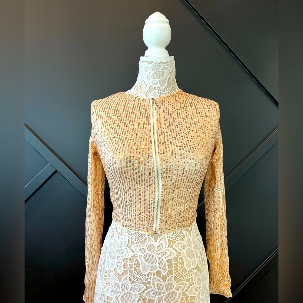 Light pink zip up sequin top size S